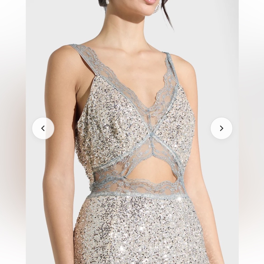 Never Fully Dressed Silver Sequin Cutout Maxi Dre… - image 3